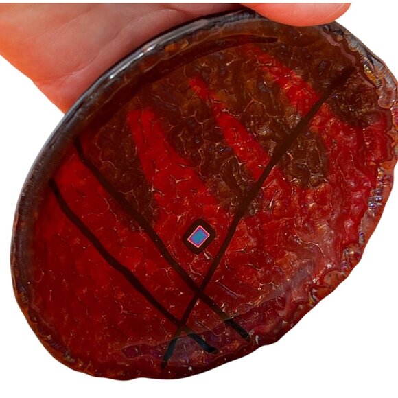 Handcrafted Dichroic Glass Decorative Plate Iridescent Accents 5.25” D Gift - Picture 3 of 10